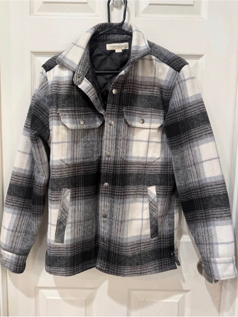 Aeropostale Men’s Black & White Plaid Flannel Button Jacket